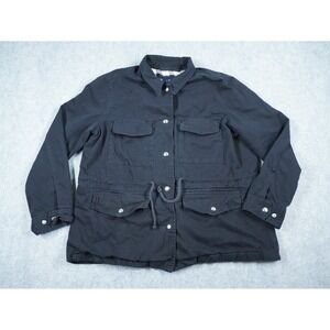 Gap Jacket Womens XL Black Military Army Flannel Lined Cinch Snap Long Sleeve